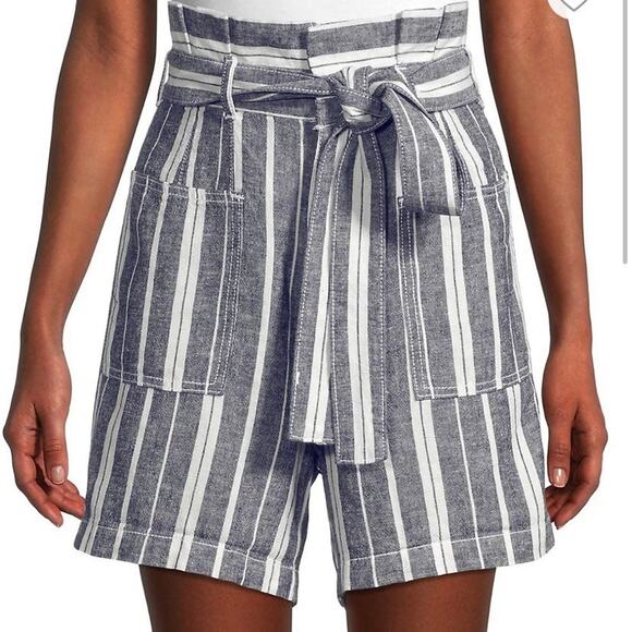 Joe's Jeans Striped Linen Blend Paperbag Shorts Chambray Size 26 New - Picture 1 of 9